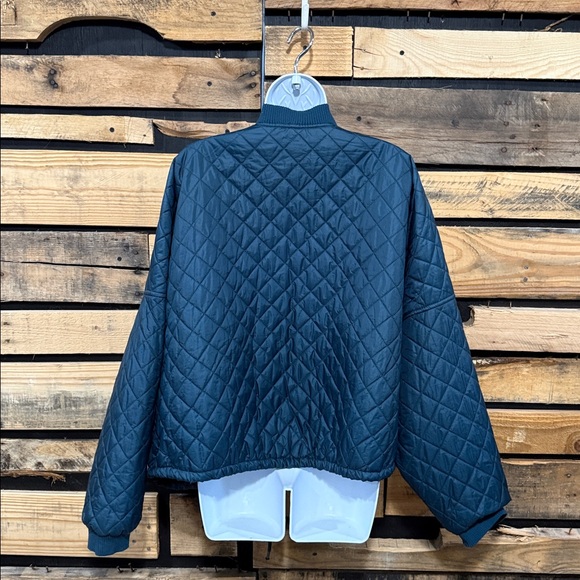 Free People blue turquoise Quilted Cropped Dolman Sleeve Bomber Jacket Size L - Picture 7 of 10